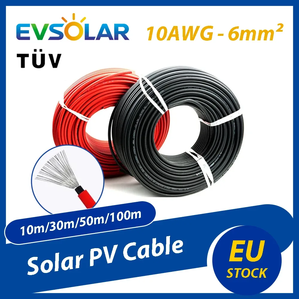 Câble solaire 6 mm² cuivre étamé, noir et rouge