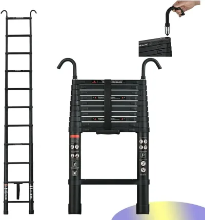 Échelle télescopique en aluminium noir 3,2 m