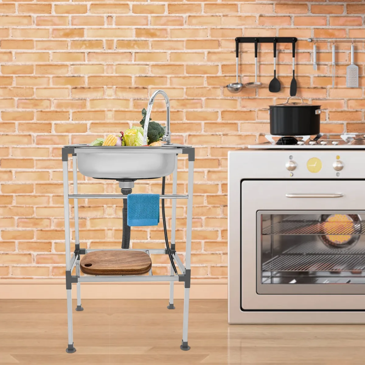 Évier autoportant inox avec robinet, bac simple
