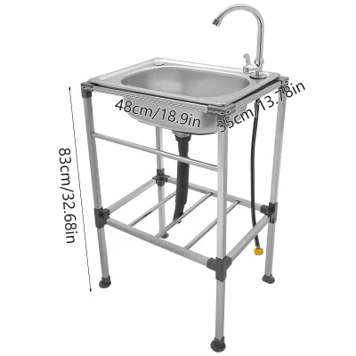 Évier autoportant inox avec robinet, bac simple – image 3