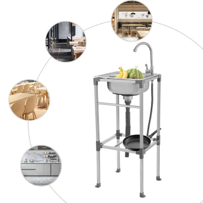 Évier autoportant inox avec robinet d'eau froide