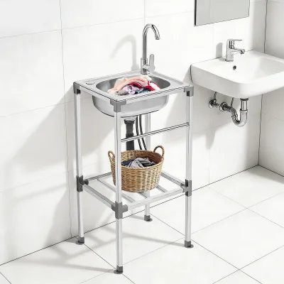 Évier autoportant inox avec robinet d'eau froide – image 2