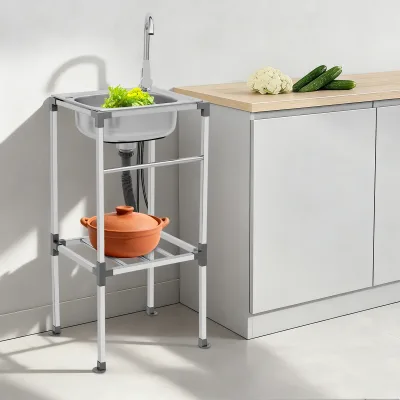 Évier autoportant inox avec robinet d'eau froide – image 3