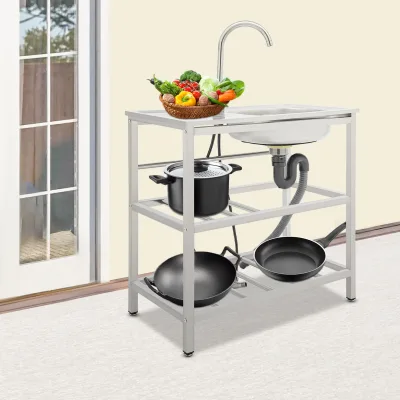 Évier de cuisine inox avec robinet et étagère