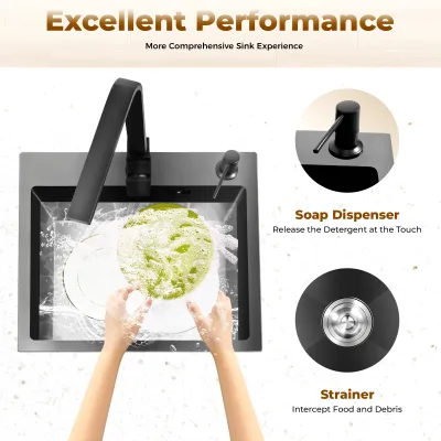 Évier de cuisine noir avec robinet pivotant – image 2