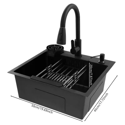 Évier noir cuve simple, robinet extractible – image 3