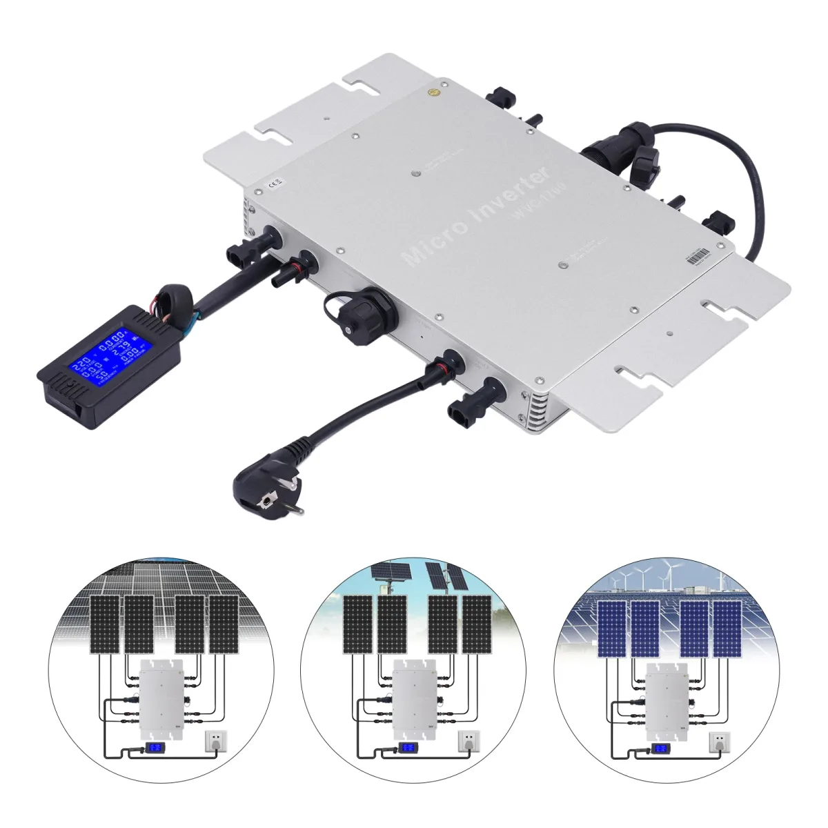Micro-onduleur solaire étanche 1200 W, écran LCD