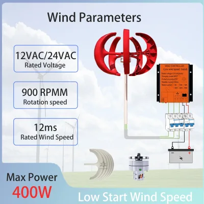 Turbine éolienne verticale 400 W, 5 lames
